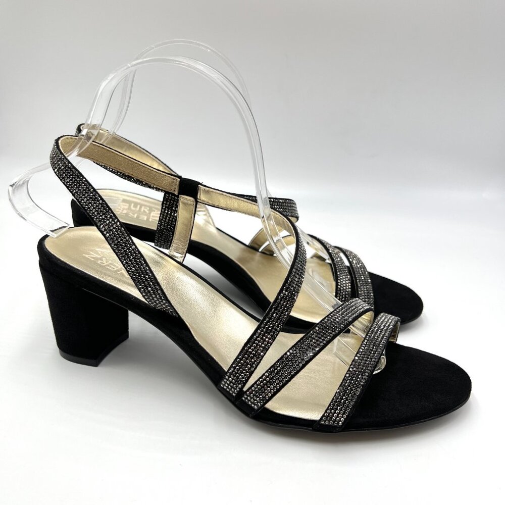 Naturalizer Womens Size 9.5 Vanessa Black Microsuede Dress Sandals Heels Shoes